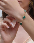 Anti-Tarnish Gold Green Clover Adjustable Bracelet