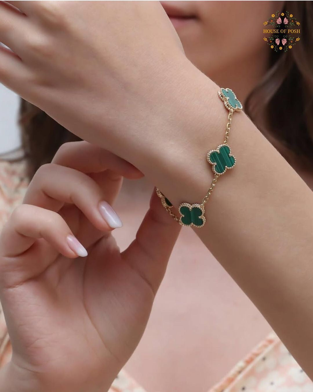 Anti-Tarnish Gold Green Clover Adjustable Bracelet