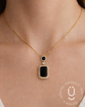 Anti-Tarnish Gold Black & White Stone Necklace