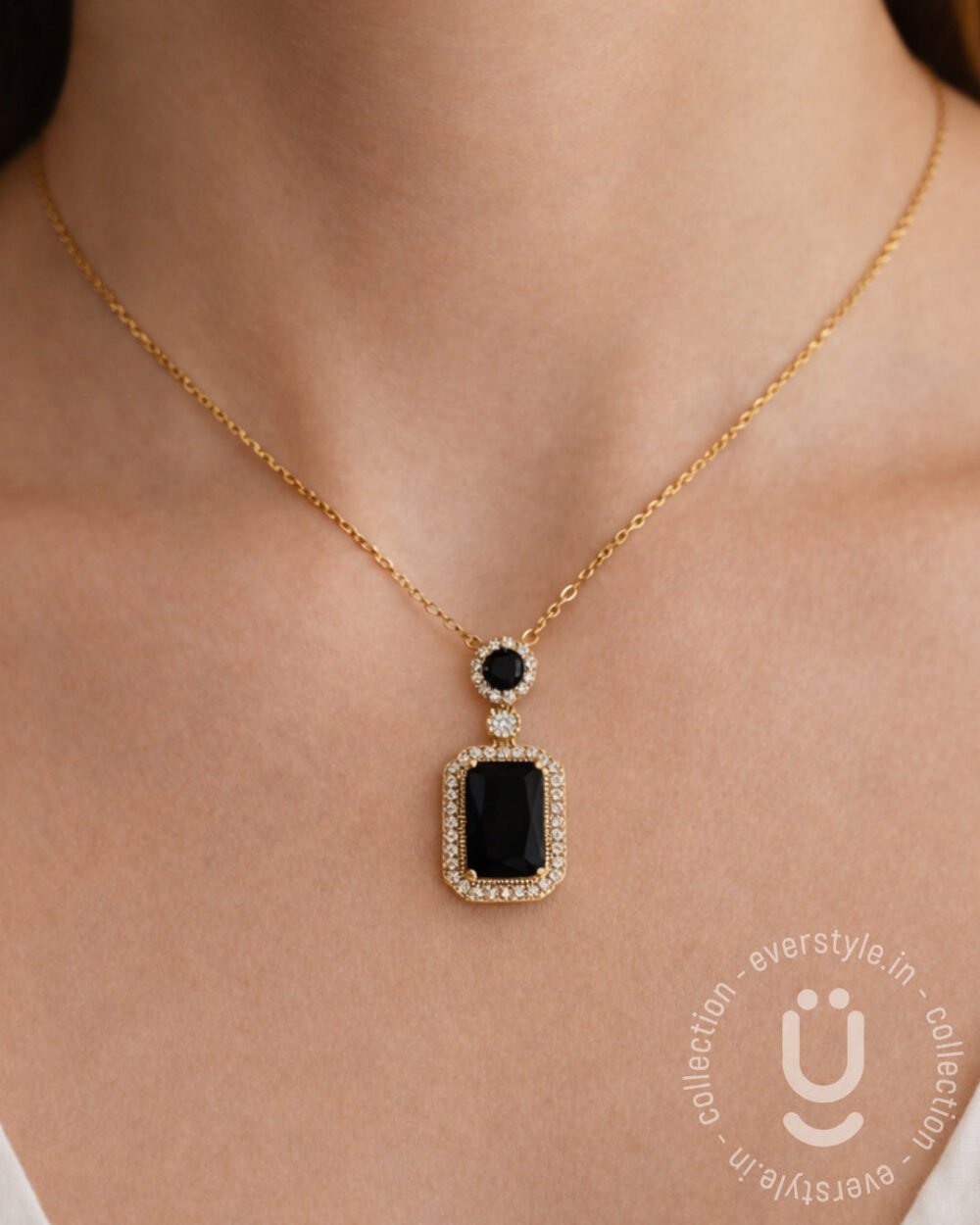 Anti-Tarnish Gold Black & White Stone Necklace