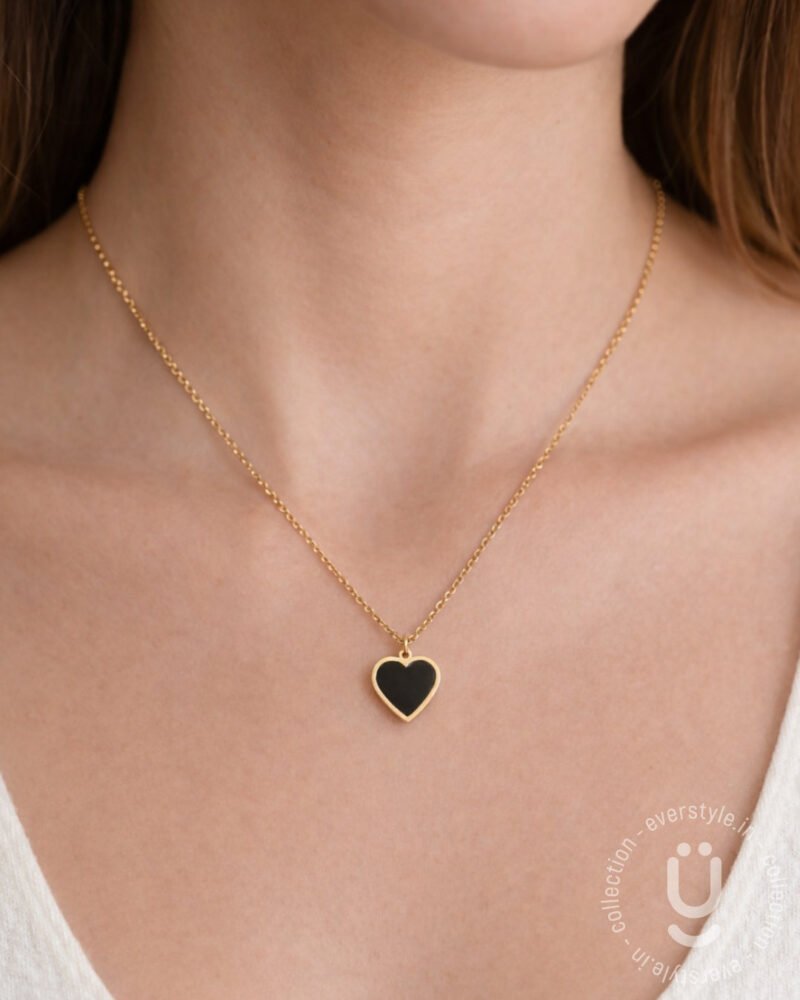 Anti-Tarnish Gold Black Heart Necklace