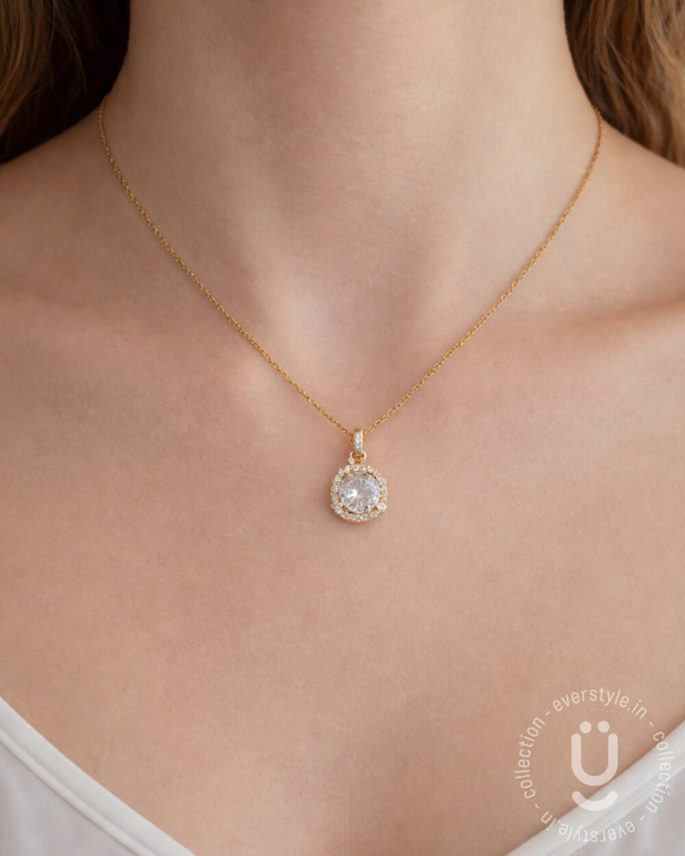 Anti-Tarnish Gold White Stone Necklace