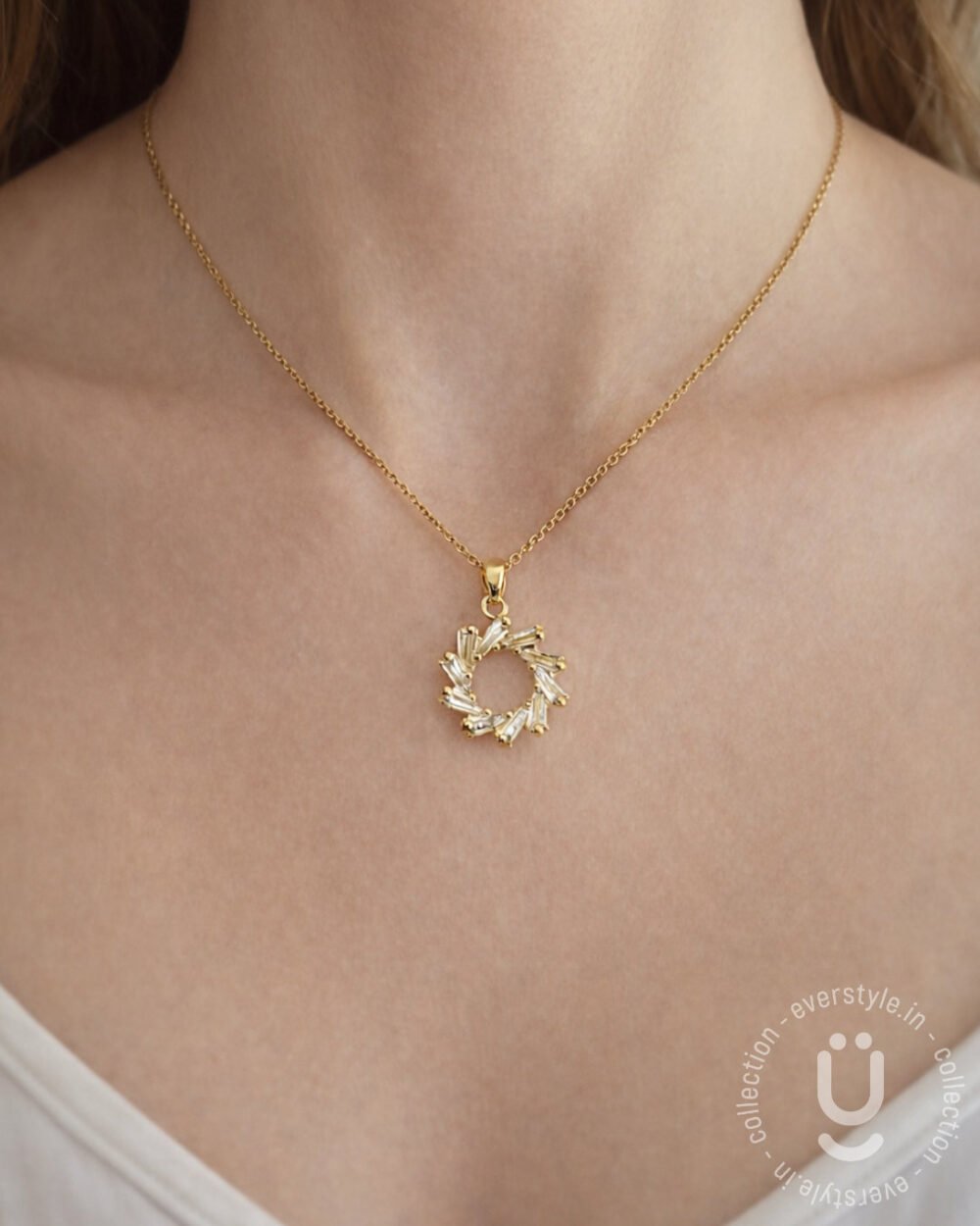 Anti-Tarnish Gold White Stone Necklace