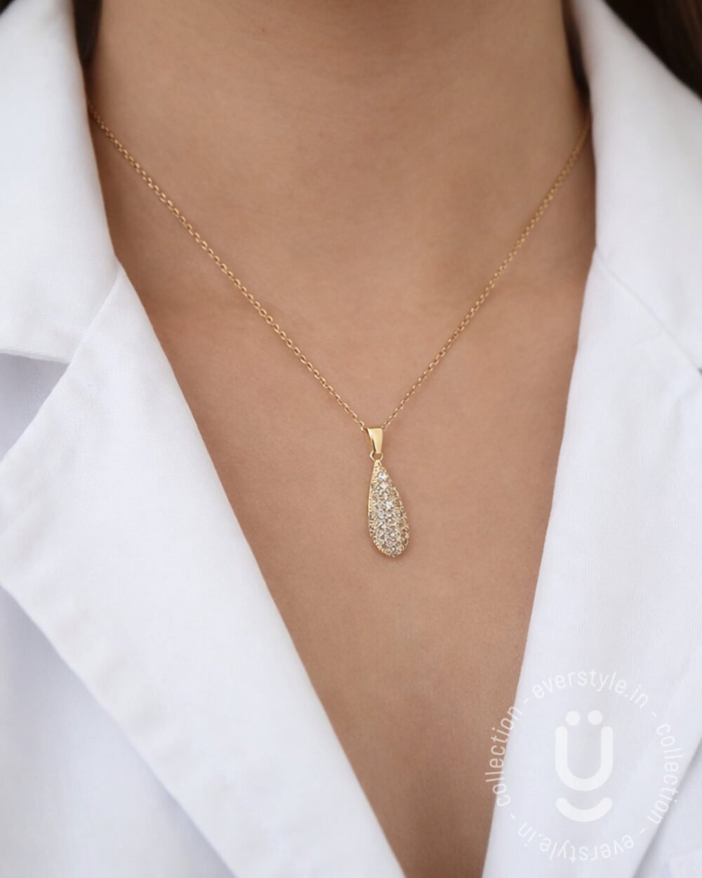 Anti-Tarnish Gold White Stone Necklace