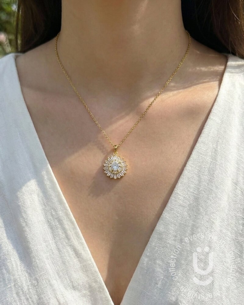 Anti-Tarnish Gold Round White Stone Necklace