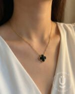 Anti-Tarnish Gold Clover Double Side Black & White Necklace