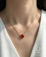 Anti-Tarnish Gold Clover Red Necklace