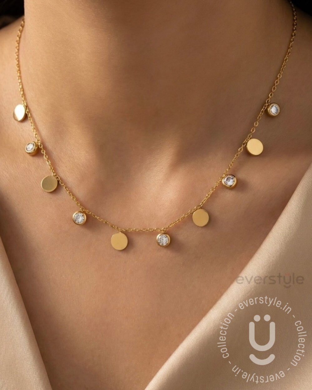 Anti-Tarnish Gold Round & Stone Necklace