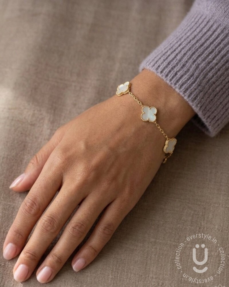 Anti-Tarnish Gold Double Side White Clover Bracelet