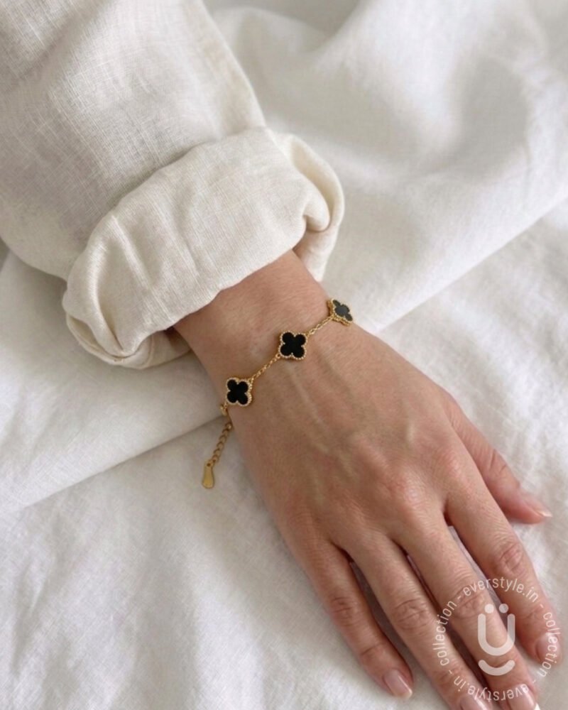Anti-Tarnish Gold Double Side Black Clover Bracelet