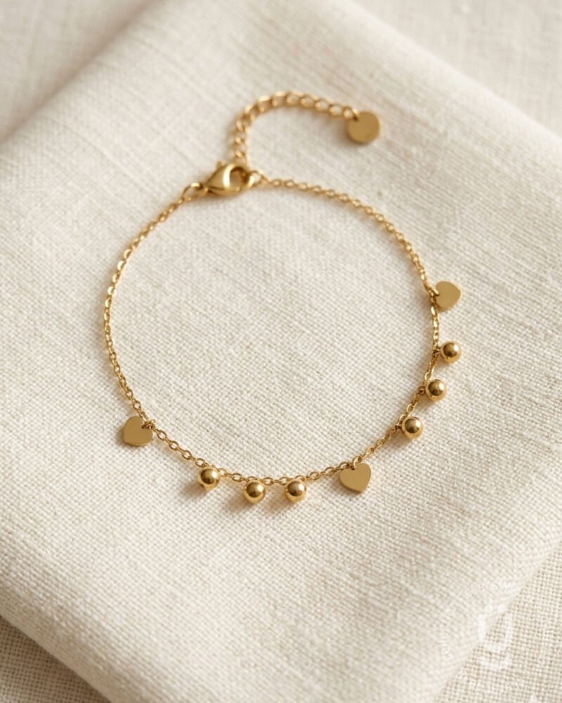 Anti-Tarnish Gold Heart Charm Bracelet