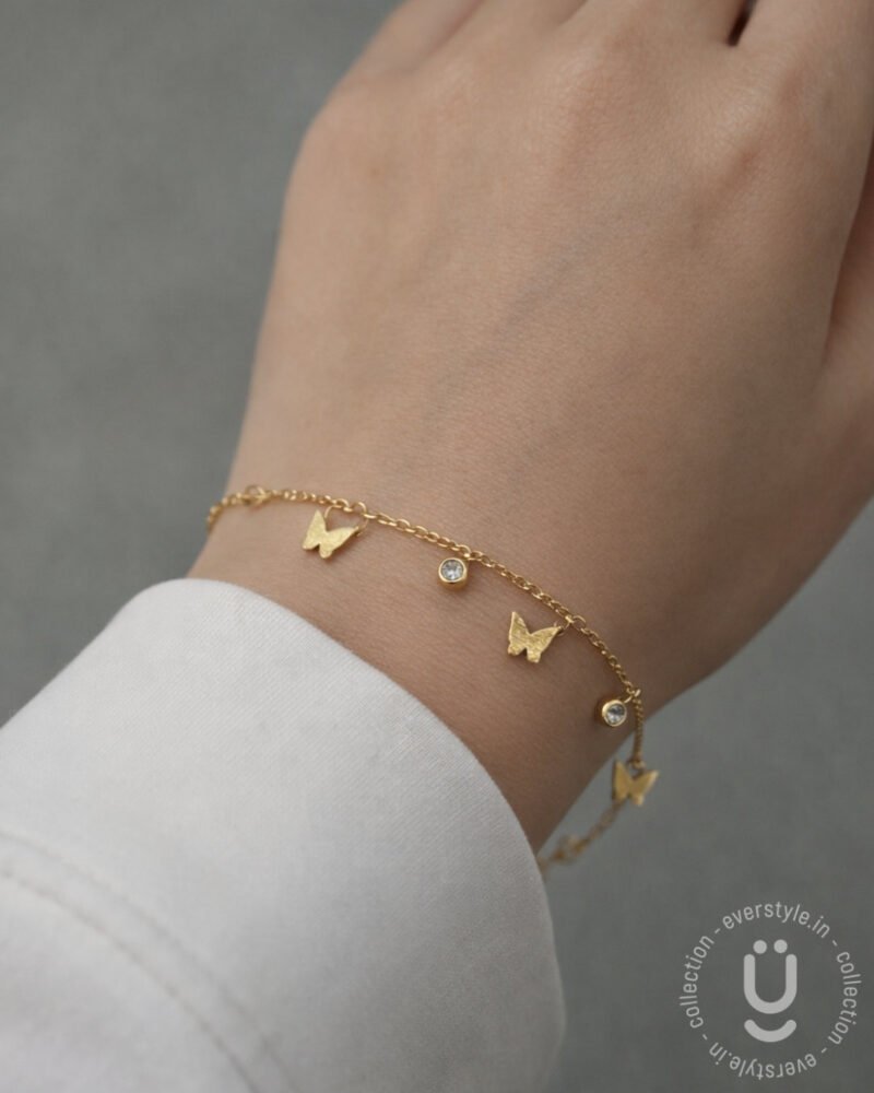 Anti-Tarnish Gold Butterfly Stone Charm Bracelet