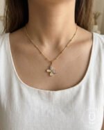 Anti-Tarnish Gold Butterfly Necklace Two-Tone Stone