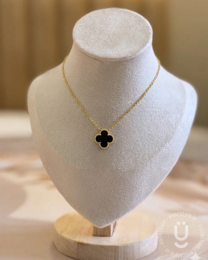 Anti-Tarnish Gold Clover Double Side Black & White Necklace