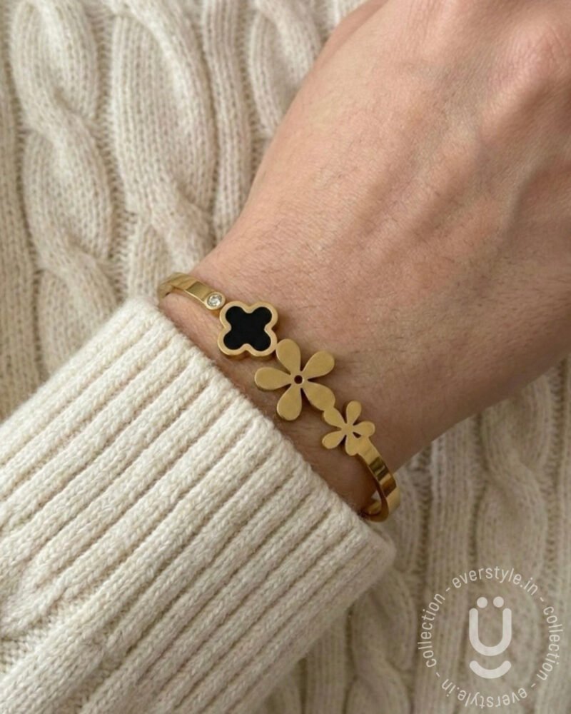 Anti-Tarnish Gold Black Clover Open Bangle Size Small