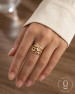 Anti-Tarnish Gold Stone Butterfly Finger Ring With Adjustable Size