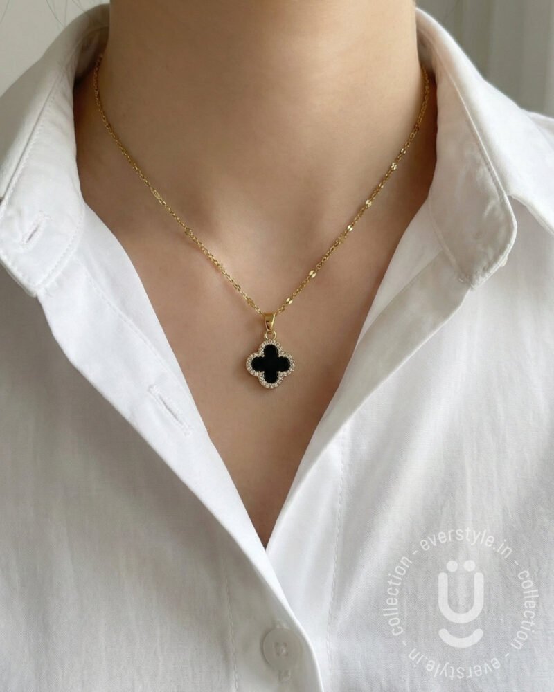 Anti-Tarnish Gold Double Side Black & White Necklace