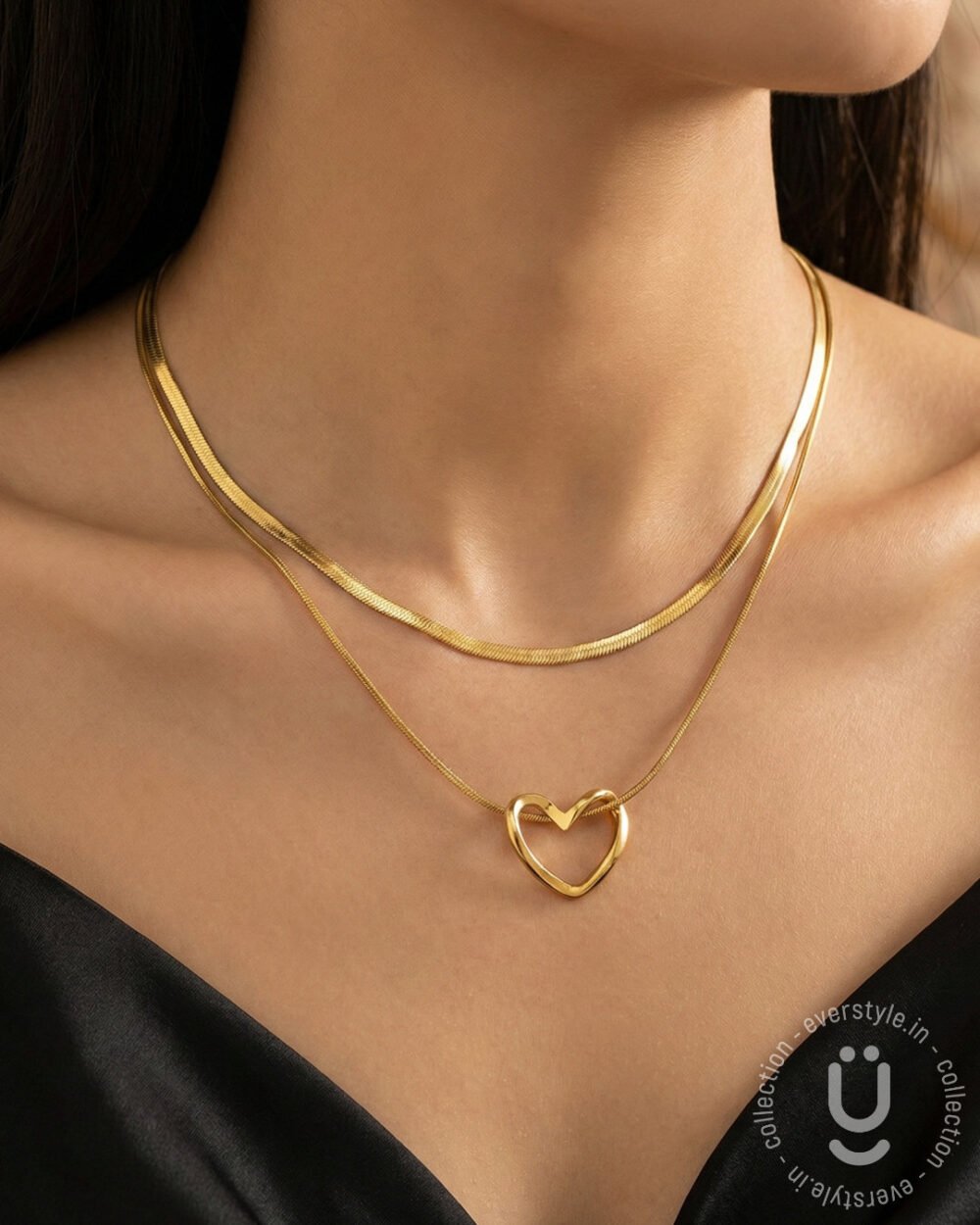 Anti-Tarnish Gold Double Layer Heart Pendant Necklace