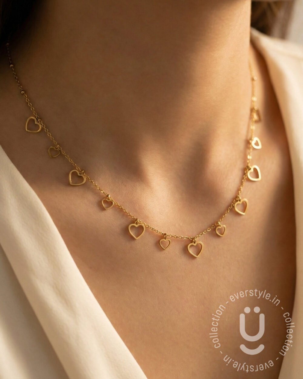Anti-Tarnish Gold Heart Charms Necklace
