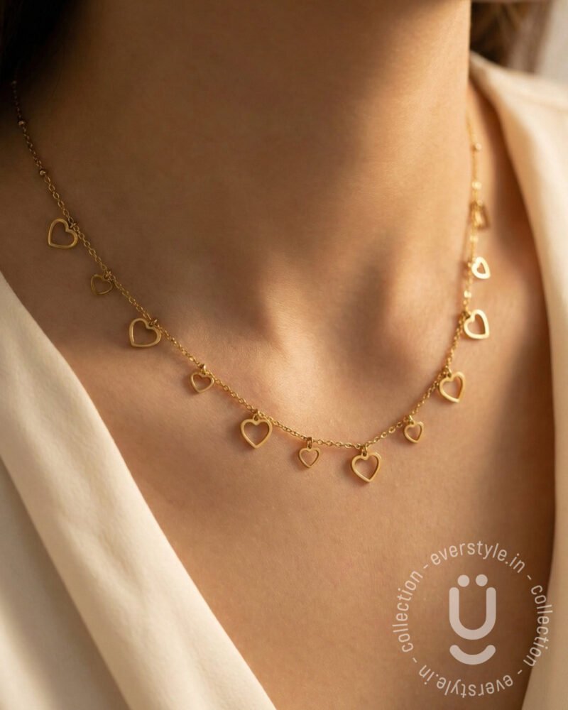 Anti-Tarnish Gold Heart Charms Necklace
