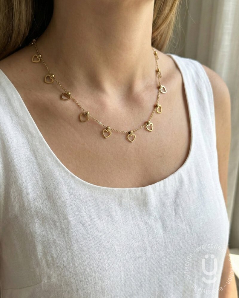 Anti-Tarnish Gold Heart Charms Necklace