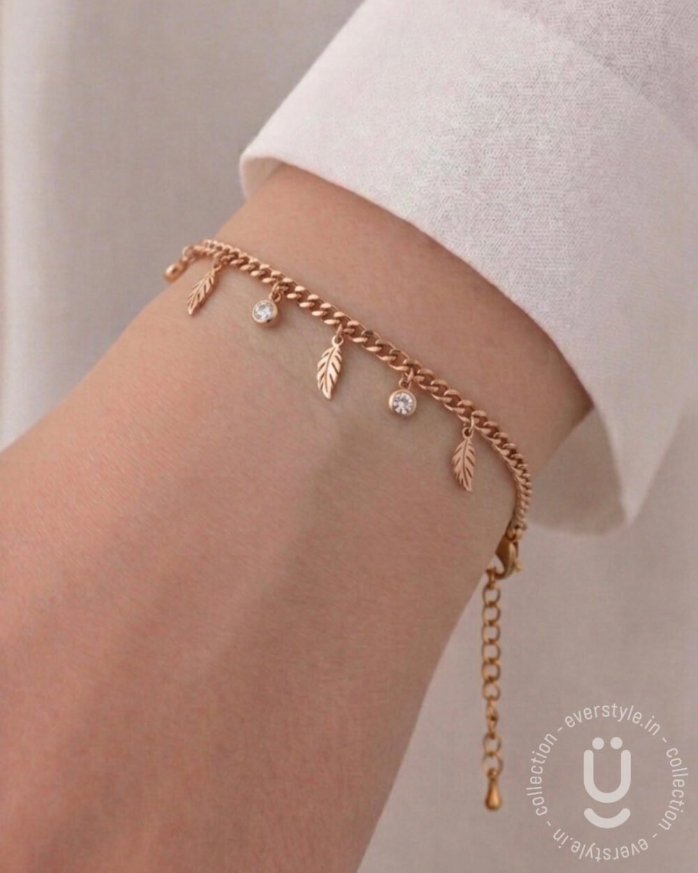 Anti-Tarnish Rose Gold Leaf Adjustable Bracelet