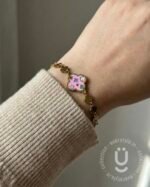 Anti-Tarnish Gold Pink Clover Adjustable Bracelet
