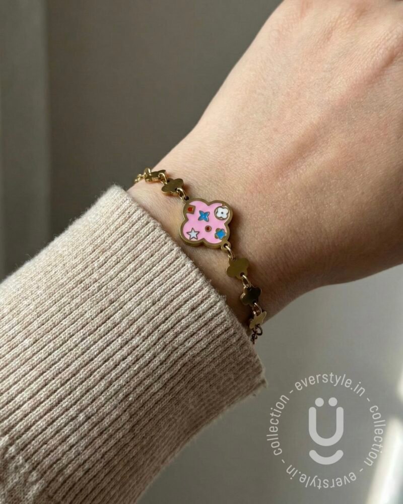 Anti-Tarnish Gold Pink Clover Adjustable Bracelet