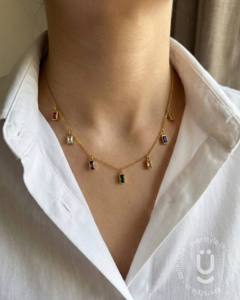 Anti-Tarnish Gold Multi Stone Charms Necklace