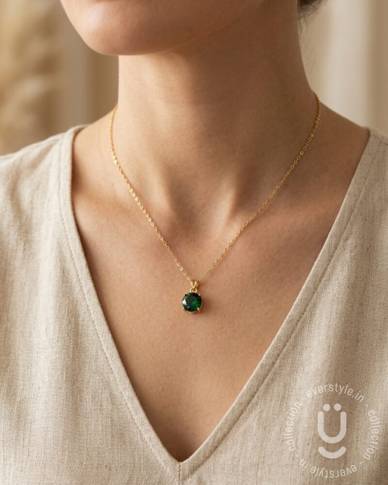 Anti-Tarnish Gold Green Stone Necklace