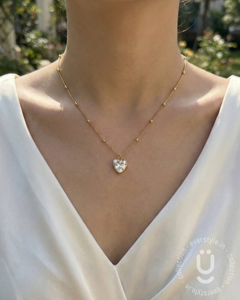 Anti-Tarnish Gold Stone Heart Pendant Necklace