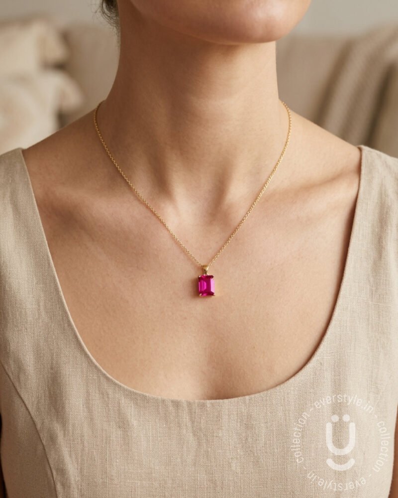 Anti-Tarnish Gold Rani Stone Pendant Necklace