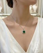 Anti-Tarnish Silver Green Stone Pendant Necklace