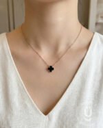 Anti-Tarnish Rose Gold Clover Black Pendant Necklace