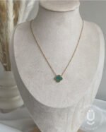 Anti-Tarnish Rose Gold Clover Green Pendant Necklace