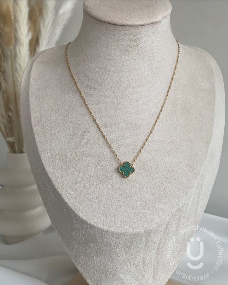 Anti-Tarnish Rose Gold Clover Green Pendant Necklace