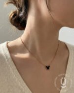 Anti-Tarnish Rose Gold Butterfly Black Pendant Necklace