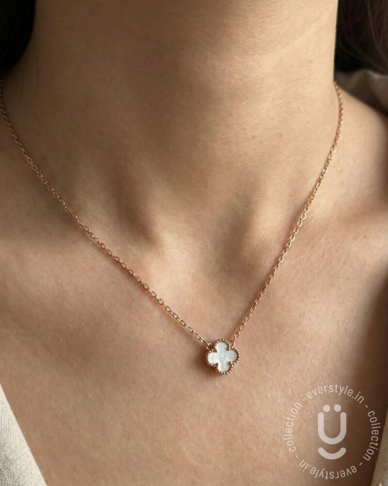 Anti-Tarnish Rose Gold Clover White Pendant Necklace