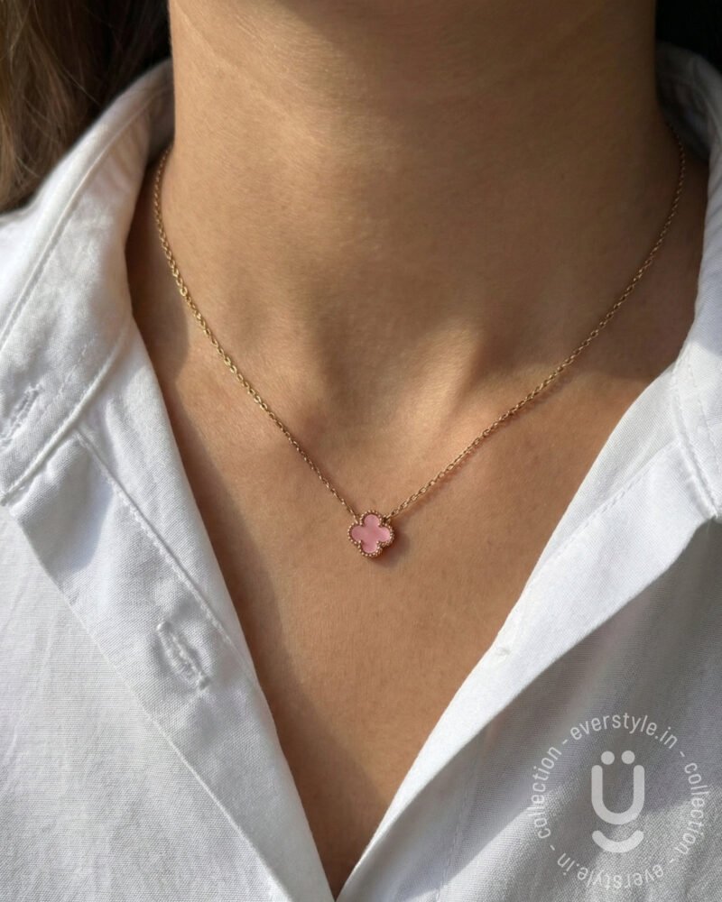 Anti-Tarnish Rose Gold Clover Pink Pendant Necklace