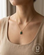 Anti-Tarnish Gold Green Stone Pendant Necklace
