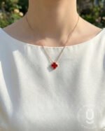 Anti-Tarnish Gold Clover Red Pendant Necklace
