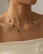 Anti-Tarnish Rose Gold Multi Stone Charms Necklace