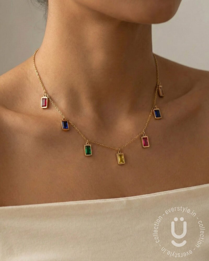 Anti-Tarnish Rose Gold Multi Stone Charms Necklace