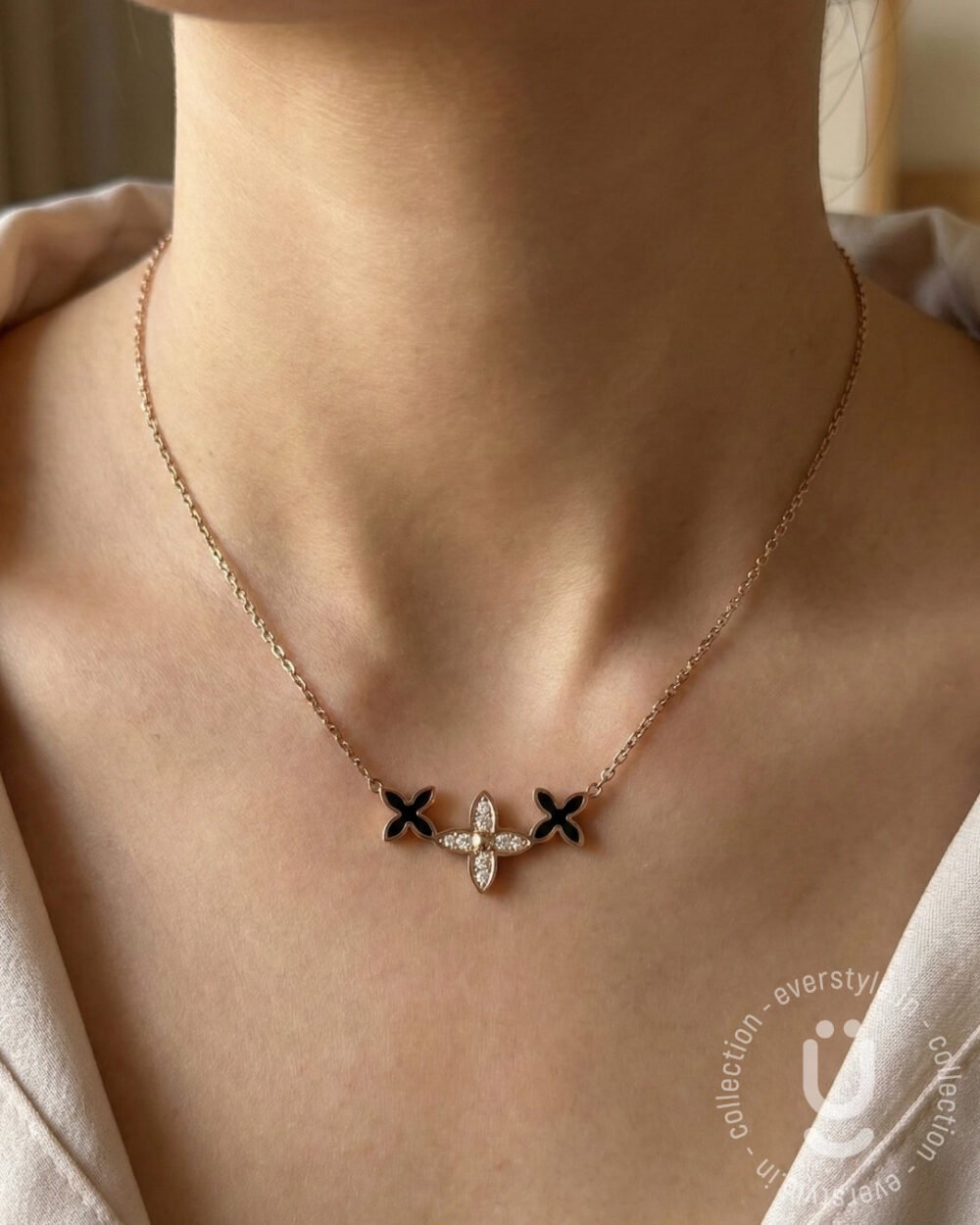 Anti-Tarnish Rose Gold Stone Pendant Necklace