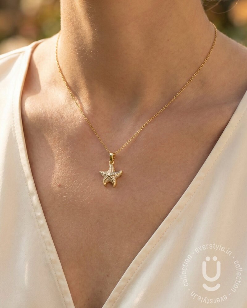 Anti-Tarnish Gold Starfish Stone Pendant Necklace