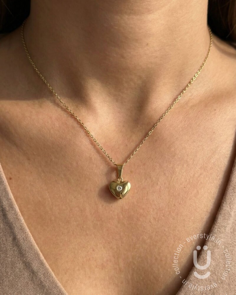 Anti-Tarnish Gold Heart Stone Pendant Necklace