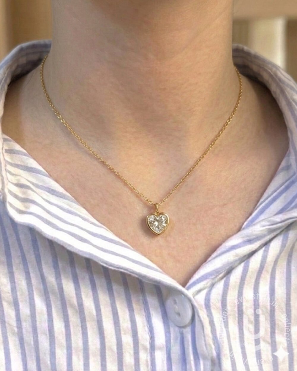 Anti-Tarnish Gold Heart Stone Pendant Necklace