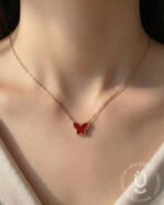 Anti-Tarnish Rose Gold Red Butterfly Pendant Necklace