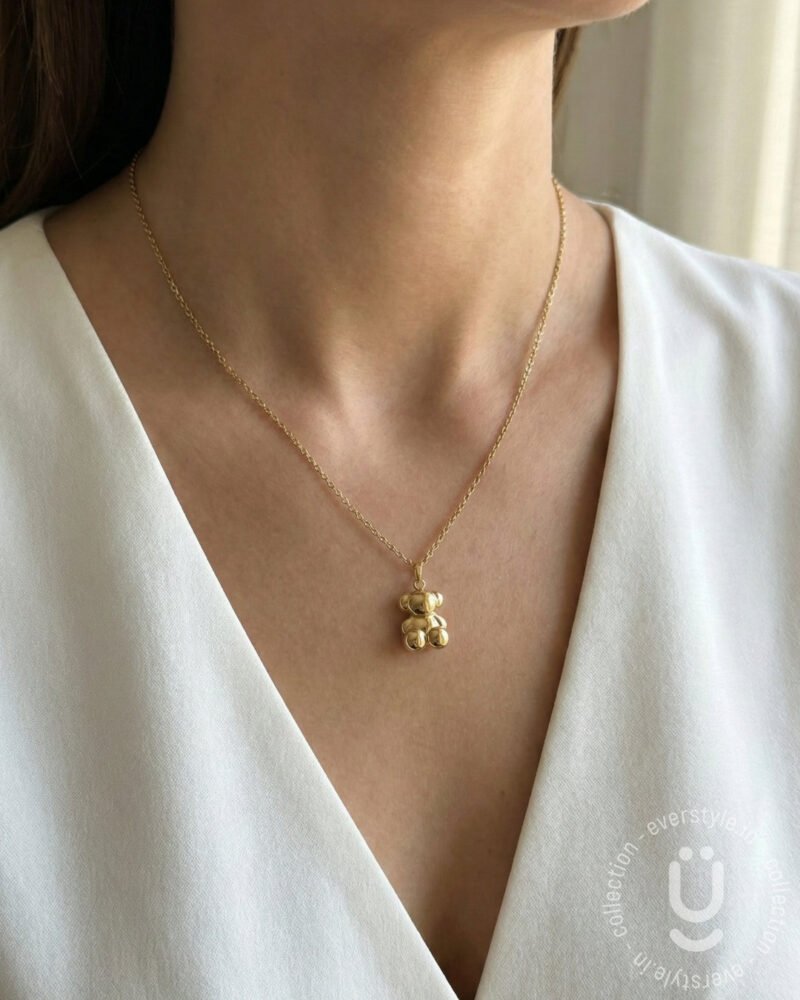 Anti-Tarnish Gold Teddy Bear Pendant Necklace