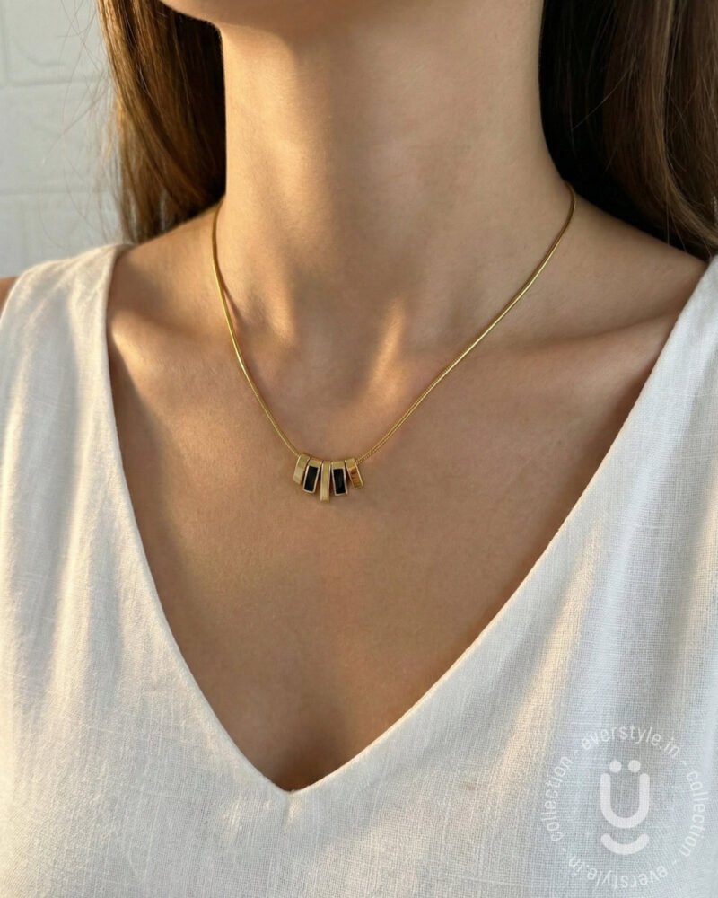 Anti-Tarnish Gold & Black Charm Necklace